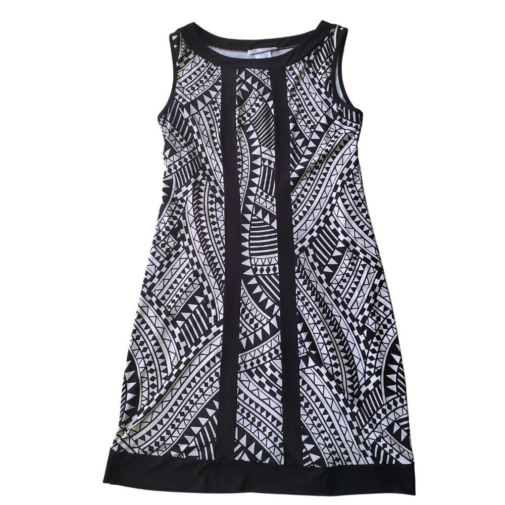 60s Mod Print Retro Nina Ricci Style Sleeveless Dress Black & White Shift Dress - Picture 5 of 16